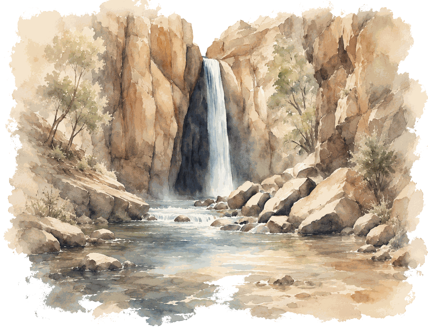 Cascade aquarelle du Vercors